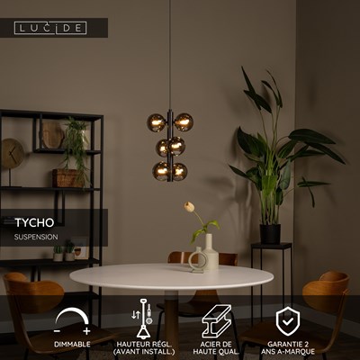 Lucide TYCHO - Suspension - Ø 25,5 cm - 6xG9 - Noir